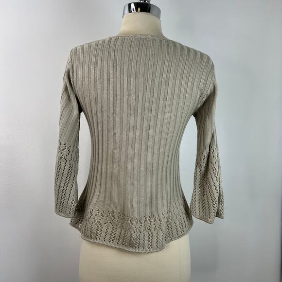 Absolutely Vintage Baby-Tee Top Open-Knit 3/4 Sleeves Boho Y2K Clean Girl Size L - Picture 7 of 12